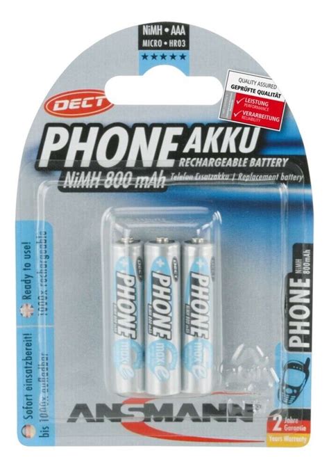 3er Pack Ansmann Dect Nimh Akku Micro Aaa 800mah Hr03 5030142 Ebay