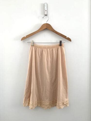 Vintage Olga Secret Hug Nude Satin Half Slip Lace Tri Gem