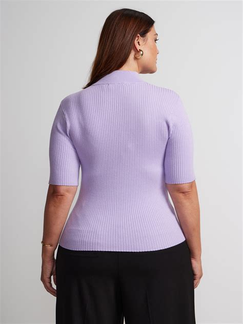 Plus Mock Neck Button Detail Ribbed Sweater New York And Company