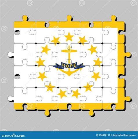 Jigsaw Puzzle of Rhode Island Flag in Gold Anchor, Surrounded by 13
