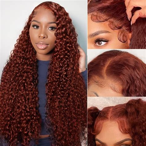 22 Inch Reddish Brown Curly Lace Front Wigs Human Hair