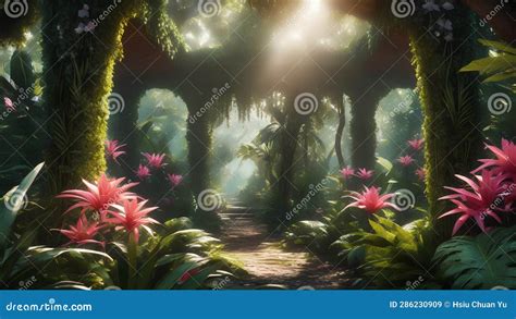 Landscape Illustration of Jungle with Flowers Stock Illustration ...