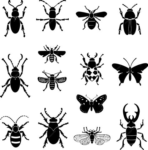 Insects Collection Black And White Silhouette Vector Illustration Premium Ai Generated Vector