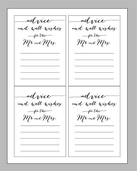 Printable Digital Wedding Advice Card Wisdom And Well Wishes For The