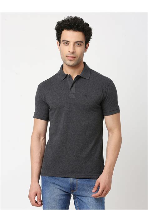 Men Charcoal Melange Cotton Polo T Shirt Vip Clothing Limited