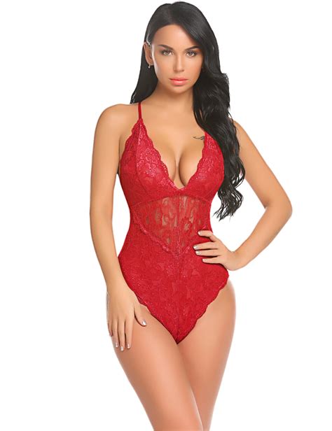 Avidlove Women Red Lingerie Sexy Lace Bodysuit One Piece Teddy Red XL