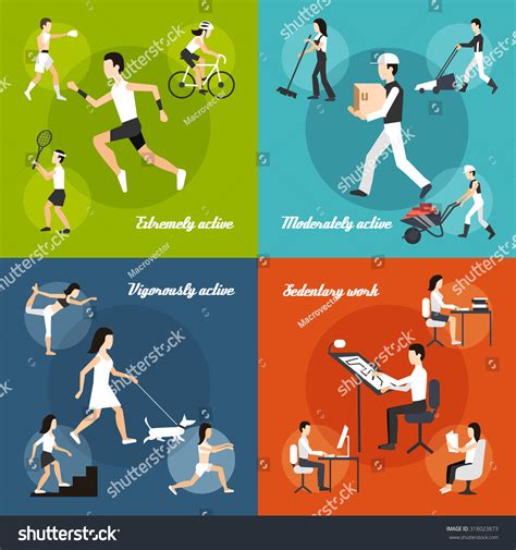 Physical Activity Design Concept Set Sedentary Stock Illustration