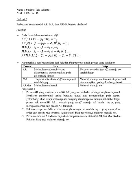 Diskusi Analisis Runtun Waktu Nama Suyitno Tejo Arianto Nim