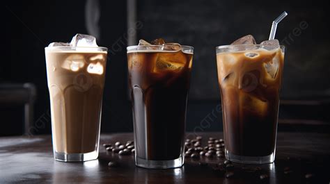 Three Glasses Of Ice Coffee With Ice For Drinks Background Iced Coffee Pictures Coffee Iced