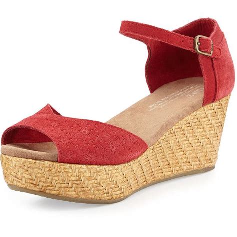 Toms Embossed Suede Platform Wedge Sandal 38 Liked On Polyvore