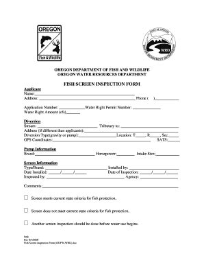 Fillable Online ODFW WRD Fish Screen Inspection Form State Of Oregon