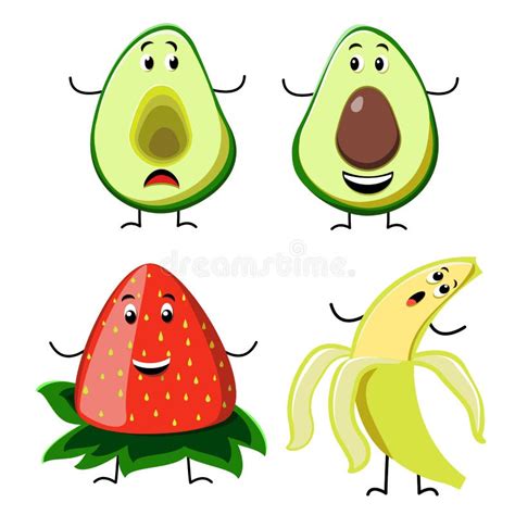 Characters With Emotions Fruits And Vegetables Stock Vector