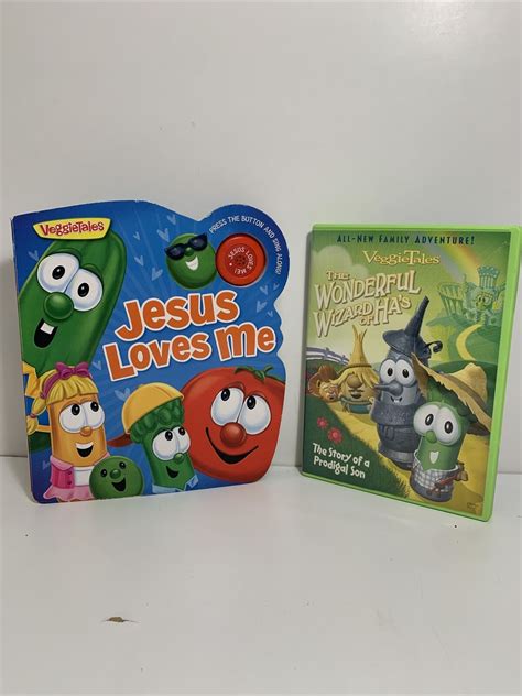 2 Lot Veggie Tales Jesus Loves Me [board Book] Wonderful Wizard Of Ha S Dvd Ebay