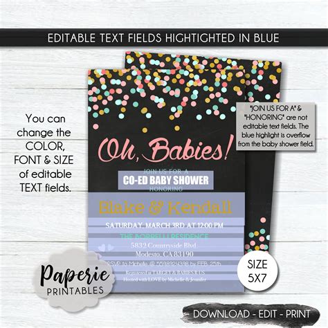 Oh Babies Baby Shower Invitation Twins Confetti Baby Etsy