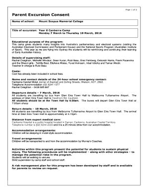Fillable Online Docs Scopus Vic Edu Page Of Parent Excursion