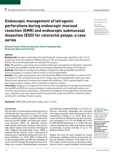 Pdf Endoscopic Management Of Iatrogenic Perforations During Endoscopic Mucosal Resection Emr