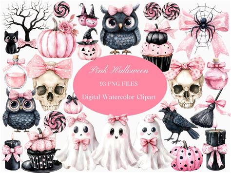 Pink Halloween Watercolor Clipart Bundle 93 Png Files Cats And Pumpkins