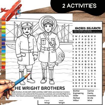 The Wright Brothers Coloring Page Poster Wordsearch By Funnyarti