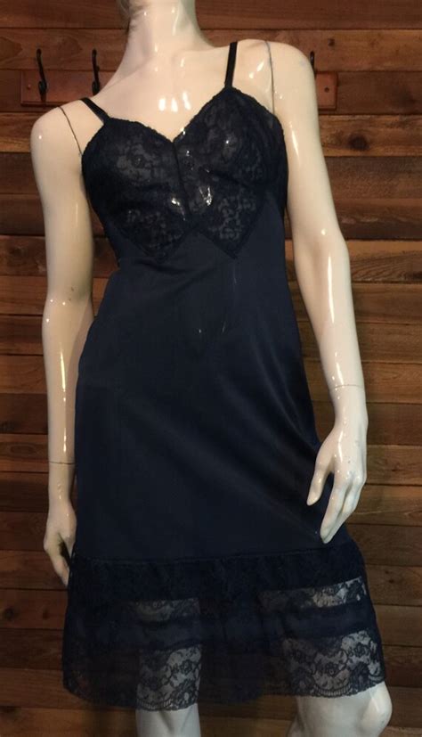 Vintage Lingerie S LUXITE Navy Blue Size Full Gem
