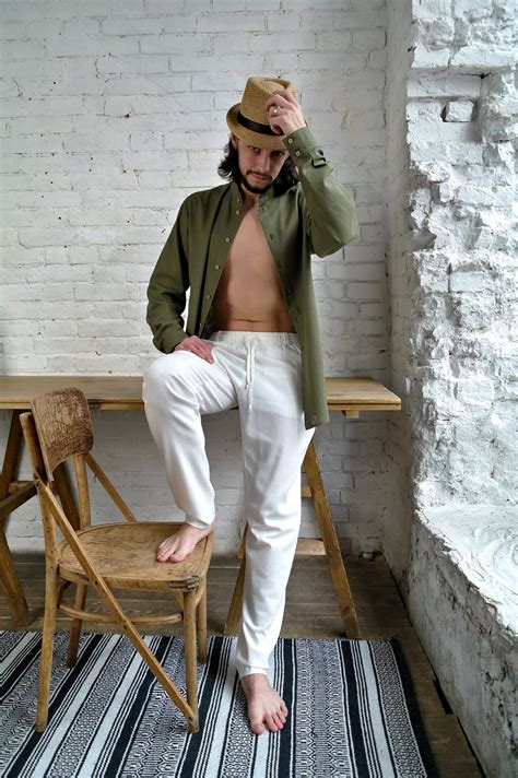 White Linen Pants Men Mens Linen Pants Men Flax Pants For Etsy