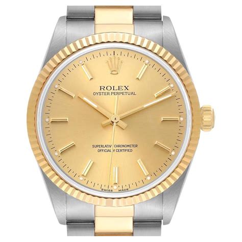 Rolex Oyster Perpetual Steel Yellow Gold White Roman Dial Mens Watch