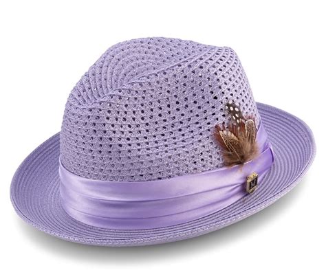 Montique H 34 Mens Straw Fedora Hat Lavender Abby Fashions