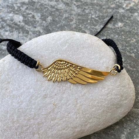 Angel Wing Bracelet Gold Wing Bracelet With Black Cord - Etsy