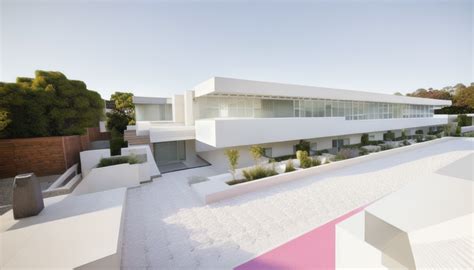 Modernist Exterior Shot White And Pink Concrete White Lettice Jacaranda