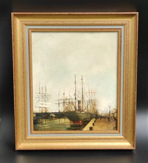 Tableau Marine Ancien Huile Sur Toile Sign E Antique Oil Painting Eur