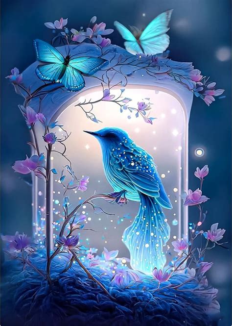 Qenspe D Diamond Painting Blue Bird Diamond Art Kits For Adults Full