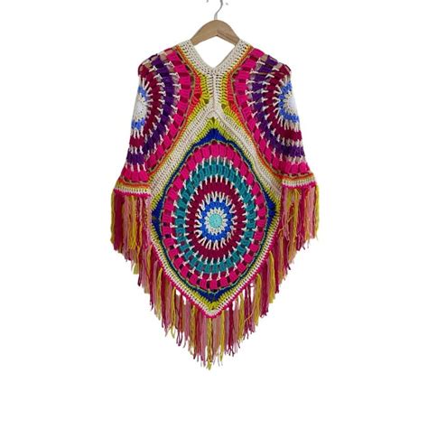 Poncho Mandalas Croche Colorido Elo7 Produtos Especiais