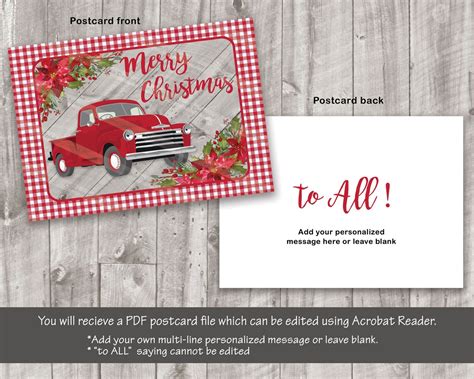 Red Truck Christmas Card Gingham Farm Card Printable Etsy