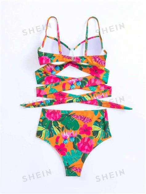 Shein Swim Summer Beach Tropical Print Push Up Bikini Set Shein Usa