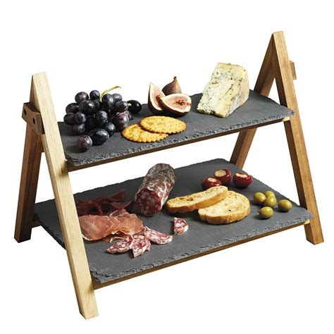 Artesa 2 Tier Slate Wood Serving Stand