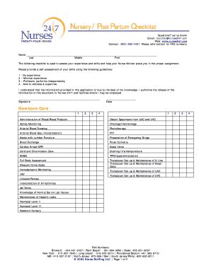 Fillable Online Nursery Post Partum Checklist Bnursesapplybbcomb Fax