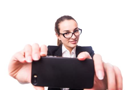 Free Photo Closeup Of Beautiful Playful Business Woman Making Selfie