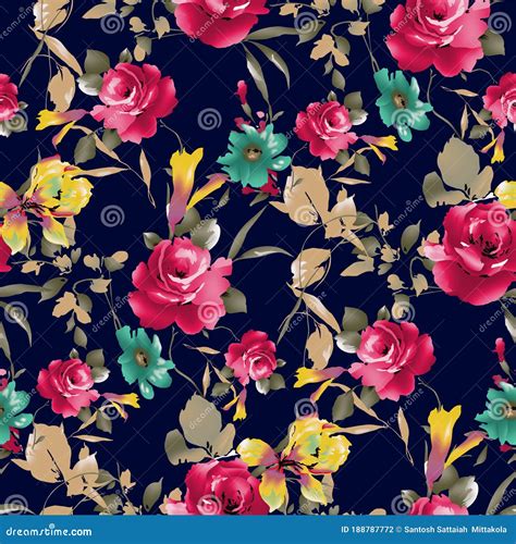 Rose Flower Pattern with Beautiful Floral Flower Print Digital Fashion ...