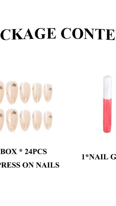 MERVF Almond Press On Nails Medium Nude Fake Nails Stiletto Glossy Glue On Nails With Gold Heart