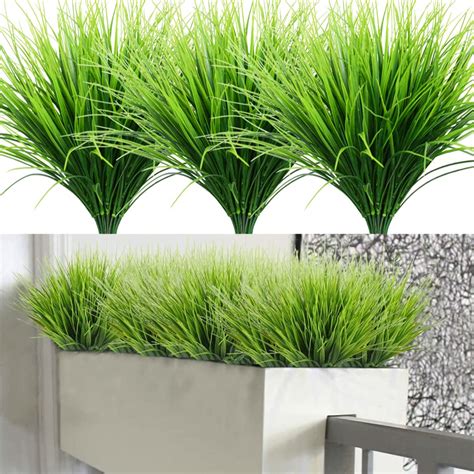 Artificial Grass Plants 8pcs Artificial Outdoor Plants Faux Fake Grasses Plant Faux Wheat Grass ...