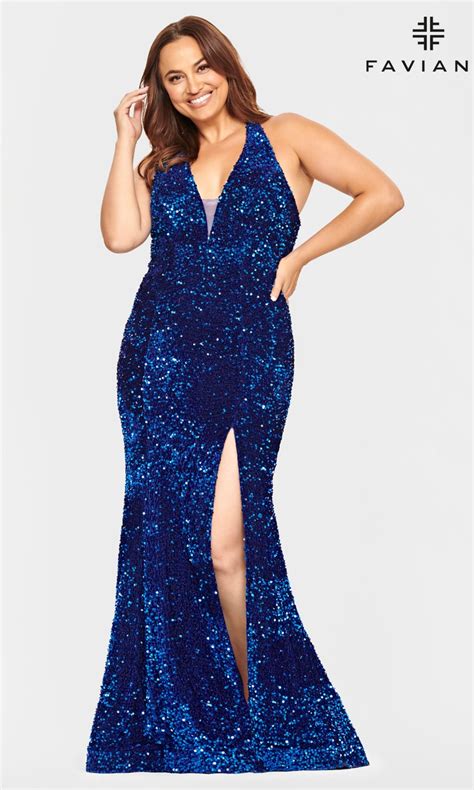 Plus Size Long Faviana Sequin Prom Dress Promgirl