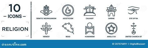 Religion Linear Icon Set Includes Thin Line Halakha Holy Quran