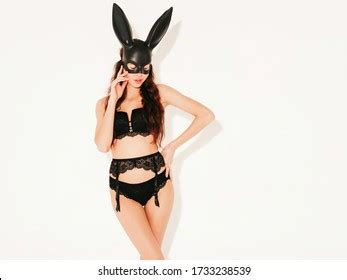 Sexy Blonde Woman Posing Latex Costume Stock Photo Edit Now