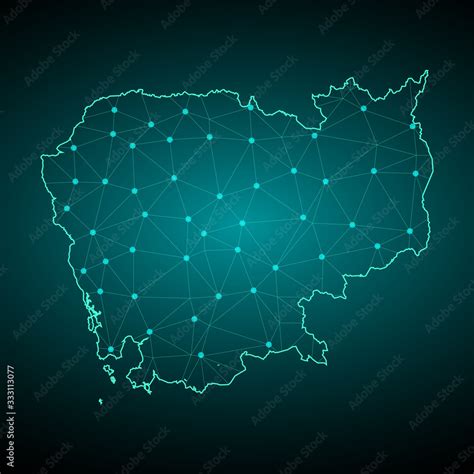 Abstract Mesh Line And Point Scales On Dark Background With Map Of