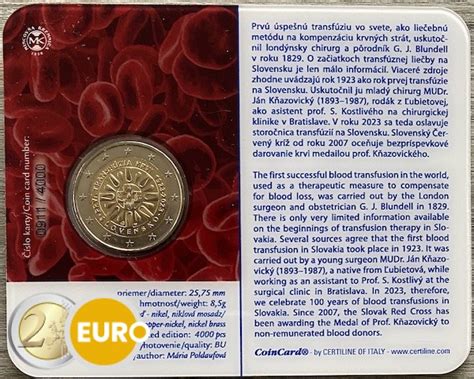 Slowakije Euro Bloedtransfusie Bu Fdc Coincard Euronotes Be