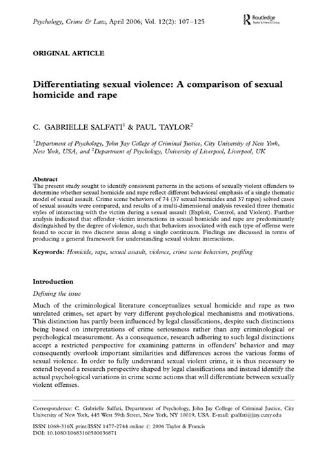 Pdf Differentiating Sexual Violence A Comparison Of Sexual Homicide