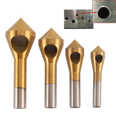 4Pcs HSS Titanium Coated Countersink Deburring Tool Set Metal Wood