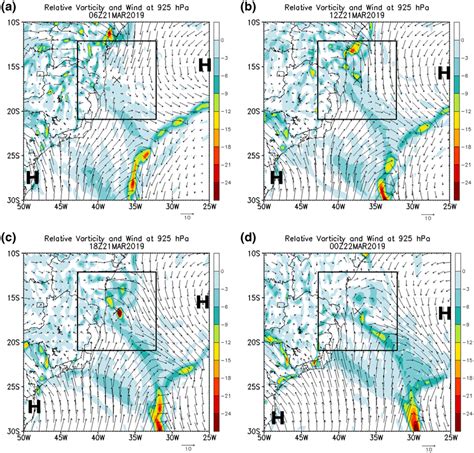 Cyclonic relative vorticity shaded 10⁵ s¹ and wind at 925 hPa