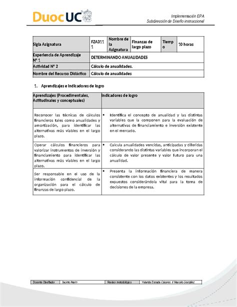 Act C Lculo De Anualidades Nombre Del Recurso Did Ctico C Lculo De