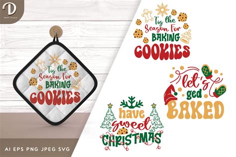 Christmas Baking Quotes With Cute Cookie Illustrations Set Of 3