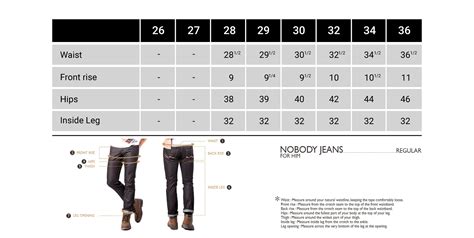 Nobody Jeans Size Charts